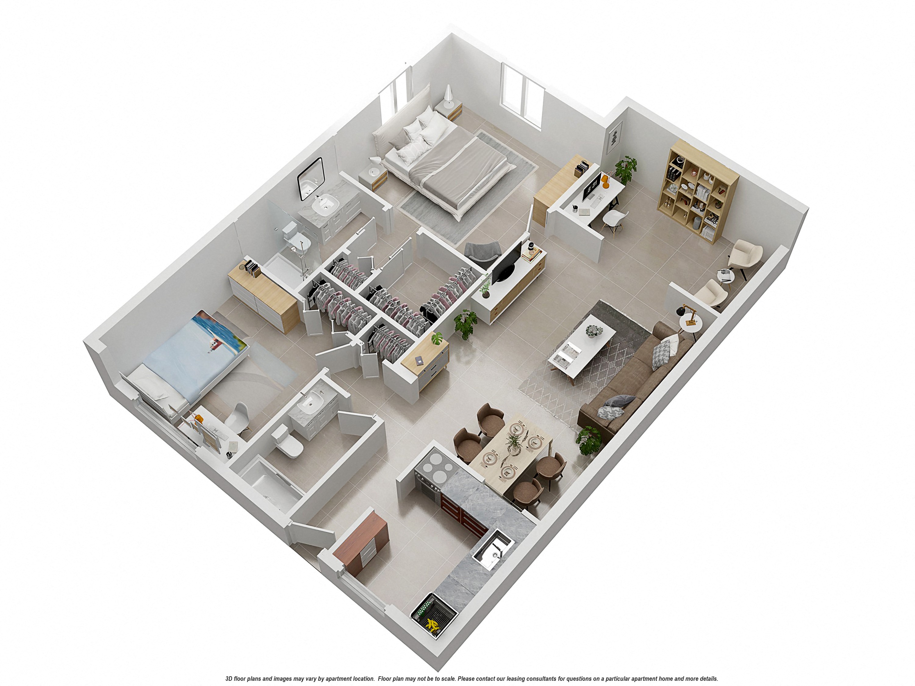 Floor plan for 2 beds, 2 baths, 1100 sqft